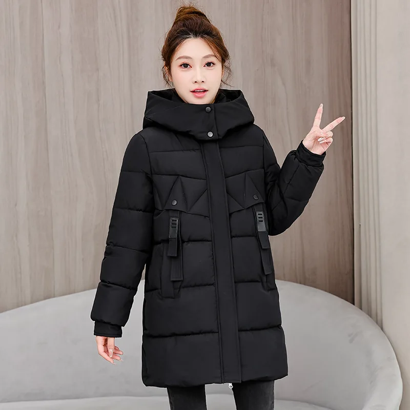 Women Parkas Mid Elngth Coats Y2k Streetwear Hooded Zipper Jackets Thick Warm Elegant Jacket Work Coat Autumn Winter 2025