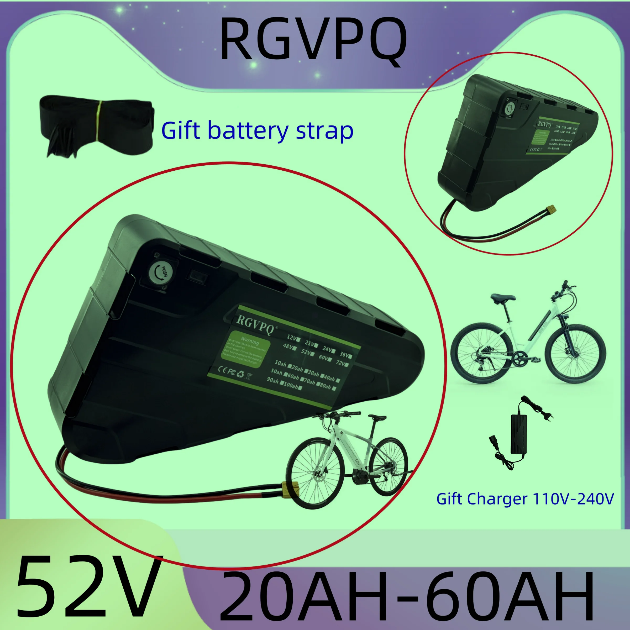 

52V60AH High Capacity，Air fast transportation， Waterproof Hard Case Strong power battery pack 350W500W750W1000W triangle battery