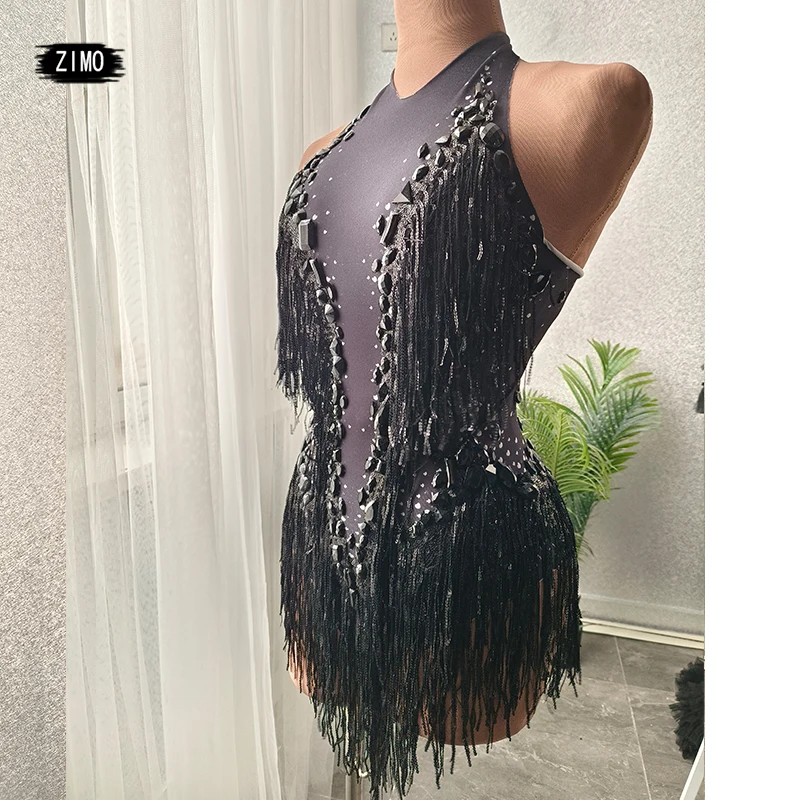 Sprankelende Pailletten Strass Kwast Bodysuit Vrouwen Party Bar Sexy Franjes Turnpakje Latin Danspodium Zanger Performance Kostuum