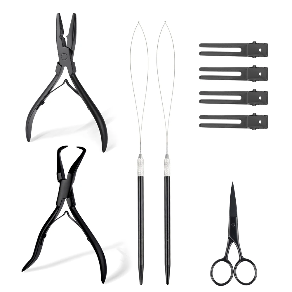 

GlamorDove Hair Extension Pliers Kit Micro Ring Applicator Opener Pliers Hair Loop Tool Metal Hair clip Scissor for Extensions