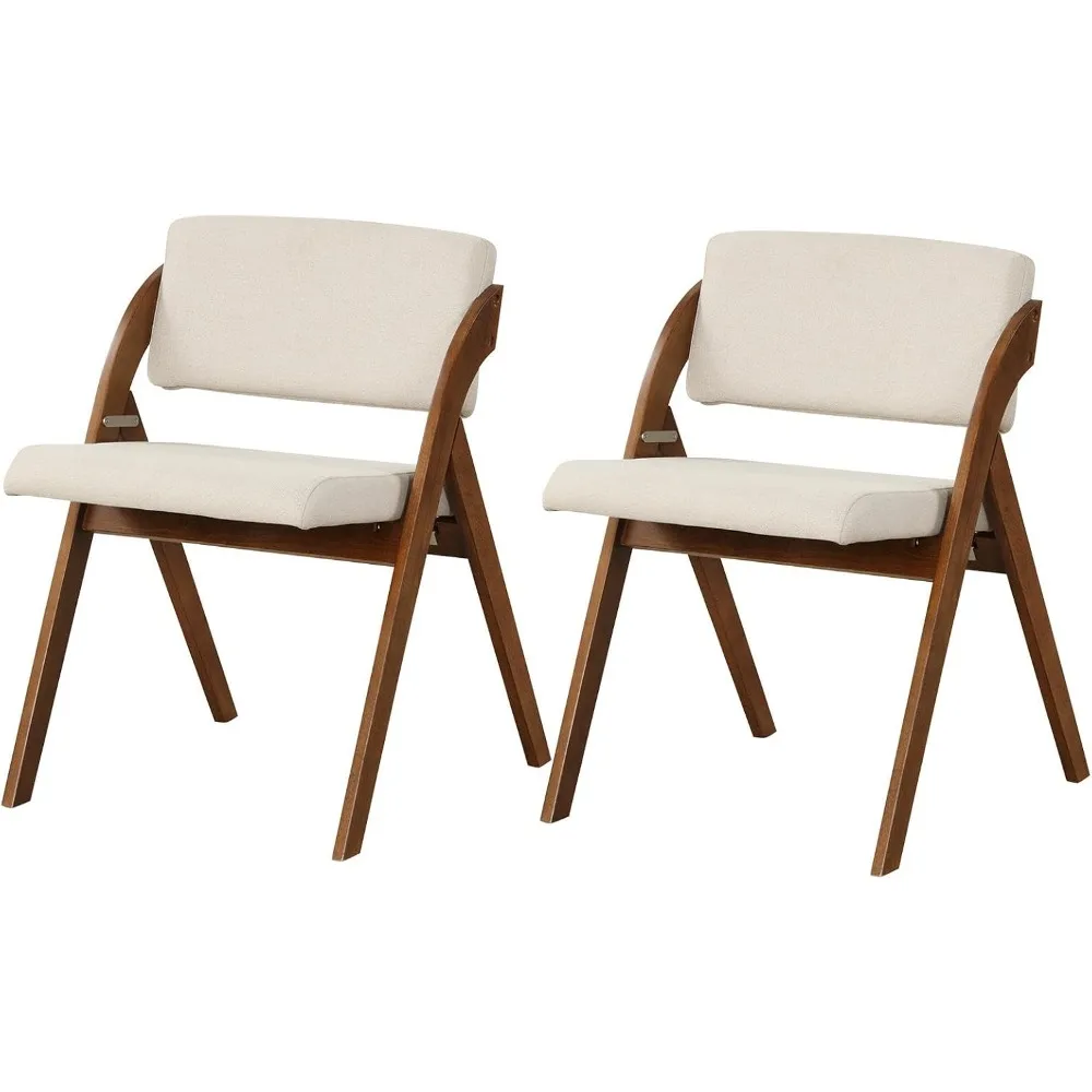Pair of Folding Dining Chairs, Farmhouse Style Upholstered Accent Chairs, Padded Seats and Cushioned Backrests