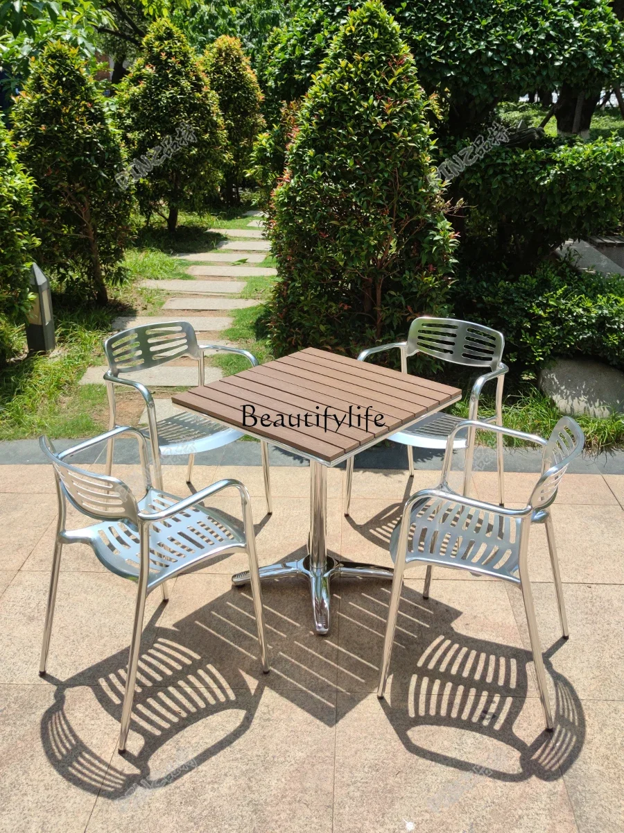 Outdoor leisure tables and chairs courtyard outdoor waterproof plastic wood table open-air aluminum alloy external chair