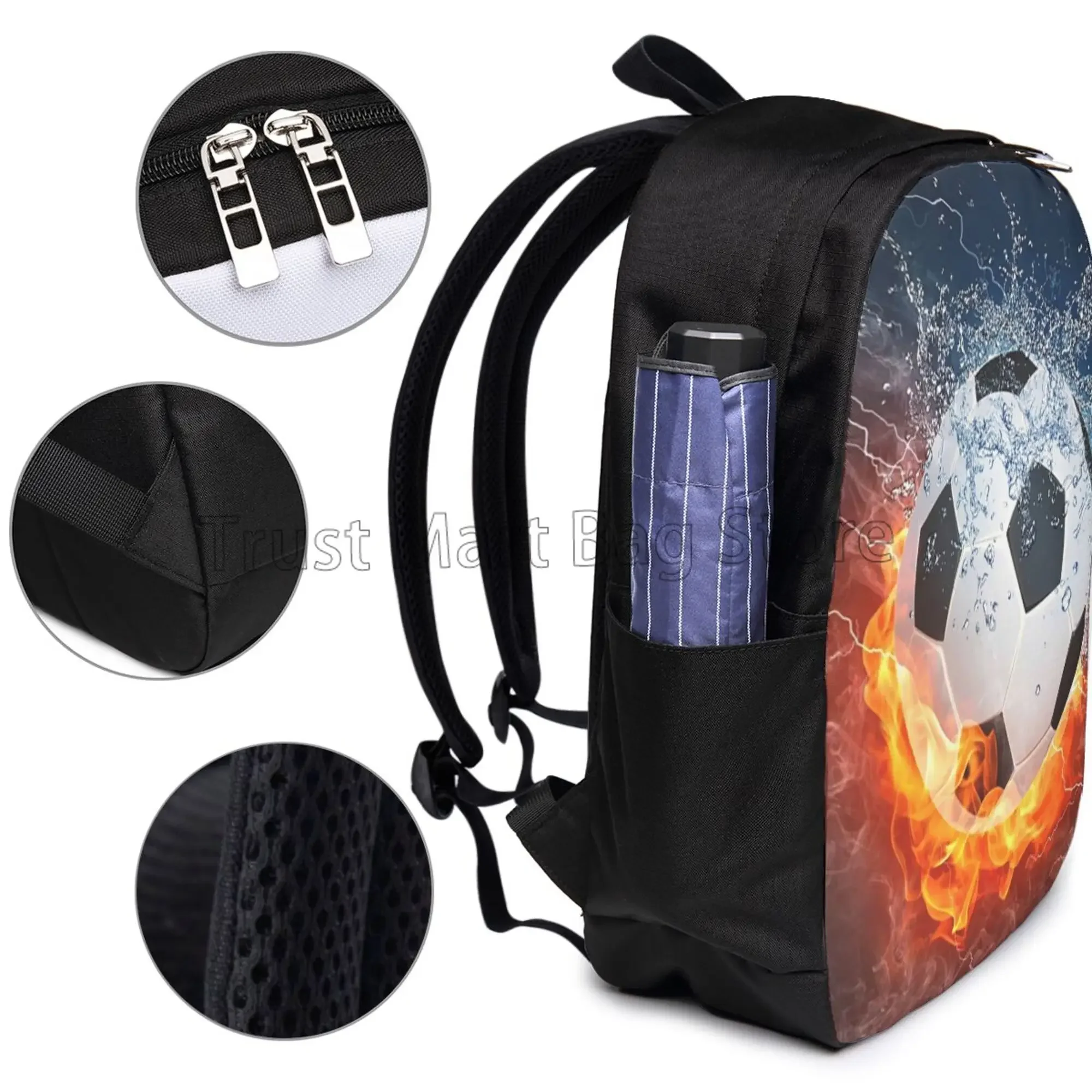 حقيبة ظهر كرة القدم In Fire and Water كاجوال للكمبيوتر المحمول وحقائب كتب للبالغين والمراهقين والأولاد والبنات وحقائب ظهر مدرسية رائعة لكرة القدم