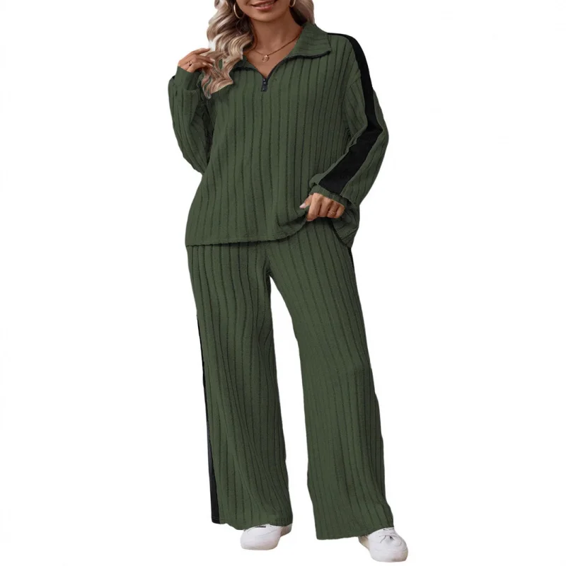 

European Style Plus Size Casual Women, Autumn New High-End Design Sweatshirt and Wide-Leg Pants Two-Piece Set
