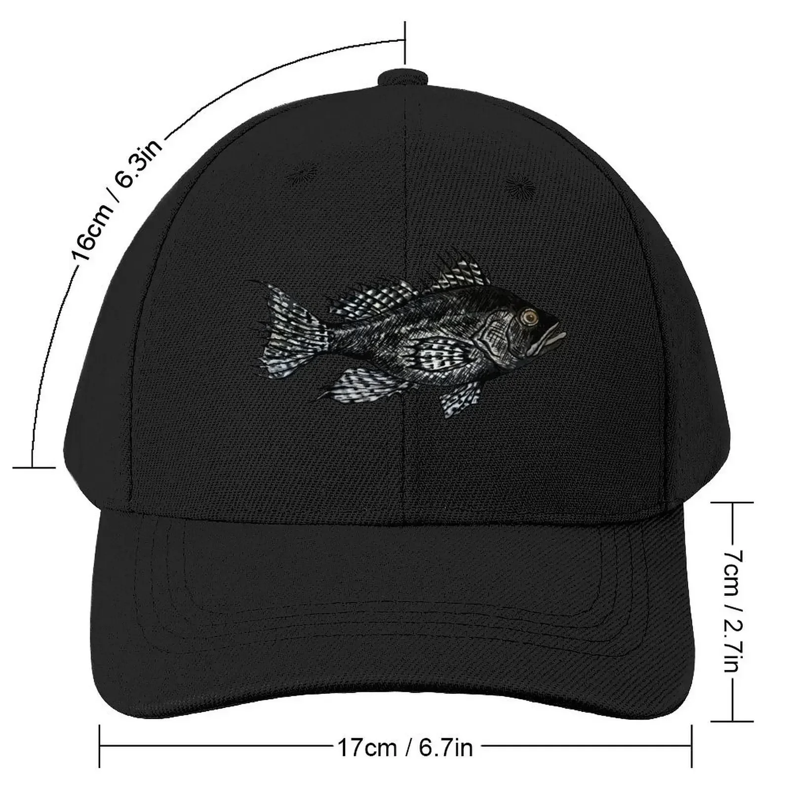 Black Sea Bass Drawing in muted turquoise Baseball Cap Snap Back Hat Thermal Visor Sun Cap Caps For Men Women's