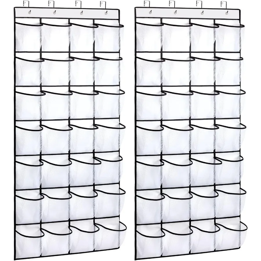 

2 Pack 28 Pocket Over the Door Shoe Organizer Hanging Shoe Rack for Door Large Capacity Shoe Organizer Holder with 4 Metal Hook