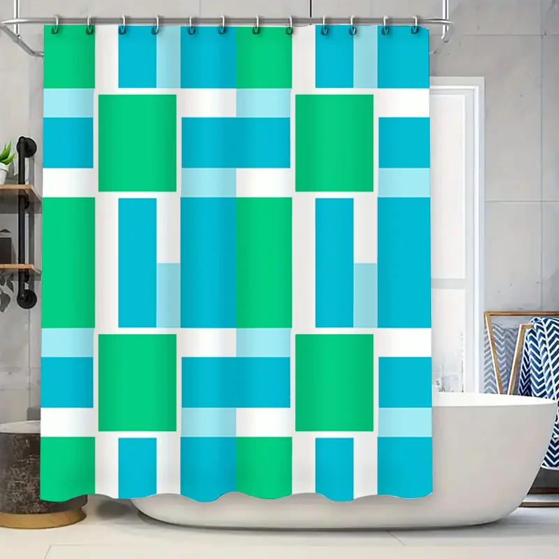 

Зеленые, синие прямоугольные водонепроницаемые занавески для душа, современный декор для ванной комнаты для домашних ванных комнат, 72x84 дюймов, простая установка с P