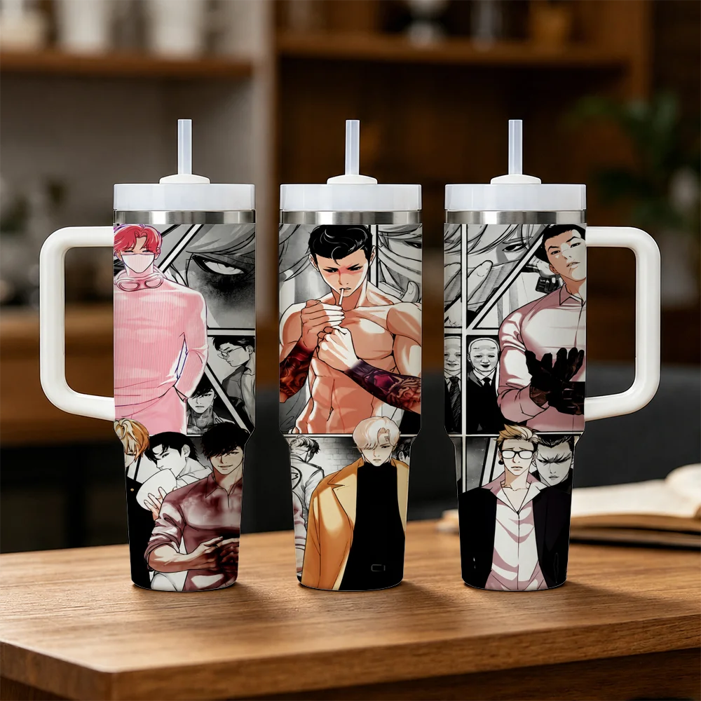 Anime L-Lookism Vacuum Flasks 40oz Stainless Steel Insulated Tumbler With Handle & Straw Leakproof Travel Mug