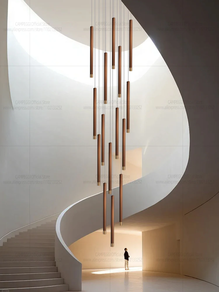 

LED Stairs Long Chandeliers Minimalist Attic Living Room Kitchen Lighting Indoor Lustre Hanging Lamps Home Decor Pendant Lights