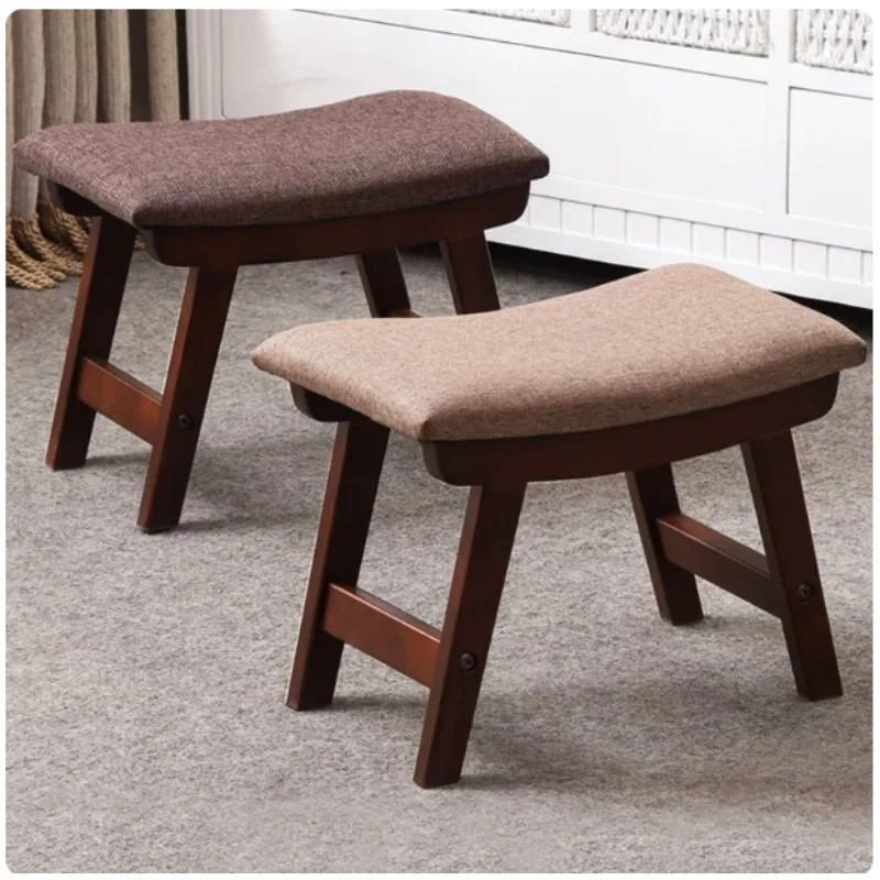 

Walnut Color Round Wood Stool Small Footstool Cushioned Seat For Sofa Tea Table Entryway Home Use