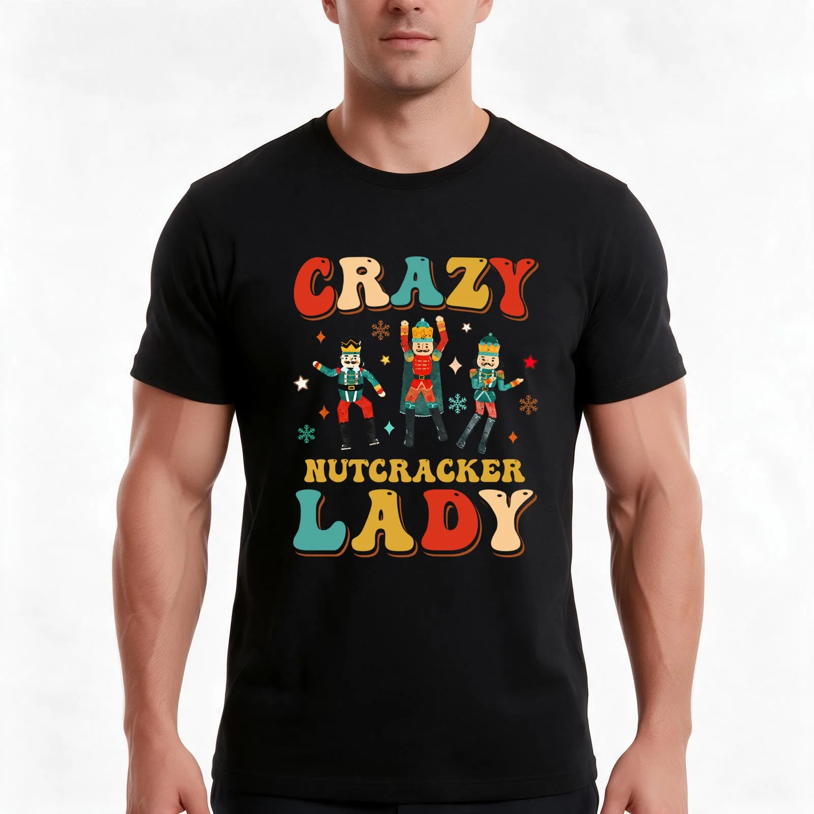 Crazy Nutcracker Lady Nutcracker Christmas Holiday T-Shirt, Summer Casual Cotton Tee, Oversized Streetwear Tops, 100% Cotton