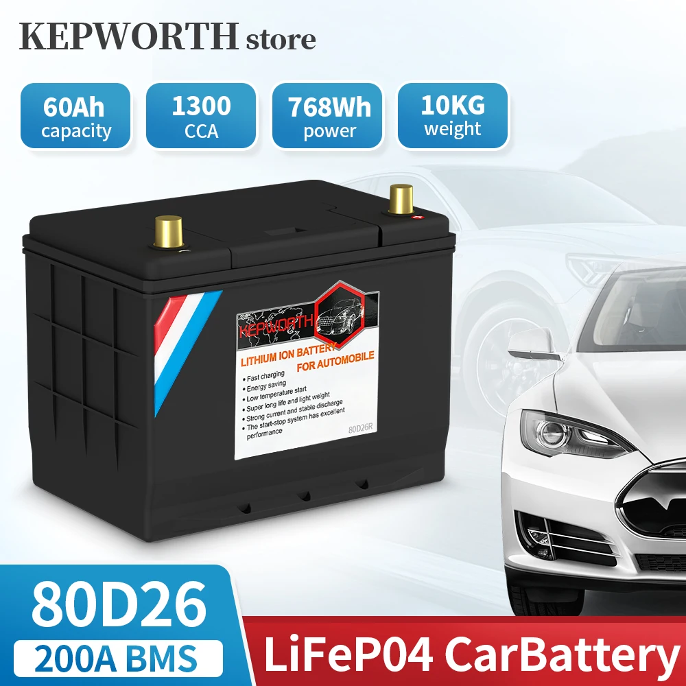 KEPWORTH 95D31L/R 12V 100Ah LiFePO4 Autobatterie mit 200A BMS für Autos, SUVs, Limousinen, LKWs, Vans, Lithium-Autobatterie