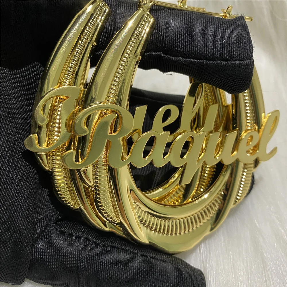 2023 60mm Custom Name Stainless Steel Earring Custom Name Huggie Exaggerated Large Earrings Hoop Jewelry