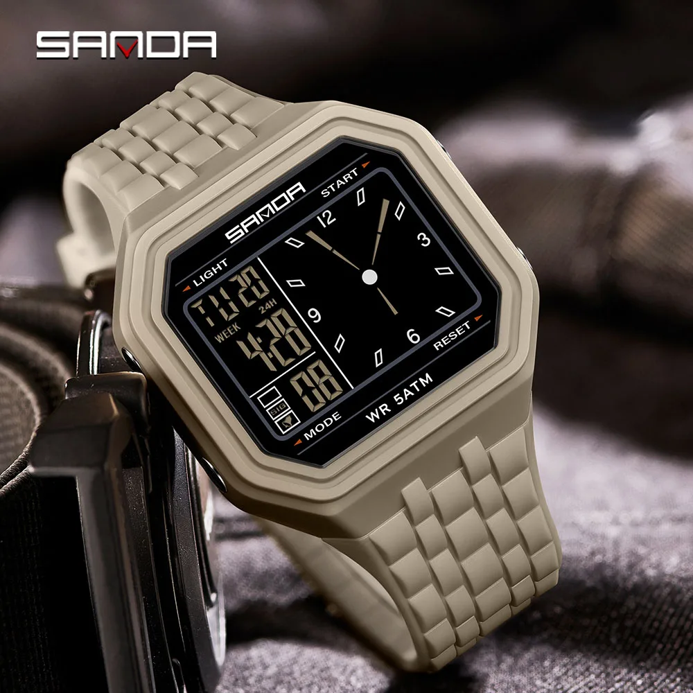 SANDA 6367 Outdoor Electronic Watch Men's 50m Waterproof Night Light Multifunctional Student Trend Dual Screen Sports Watch