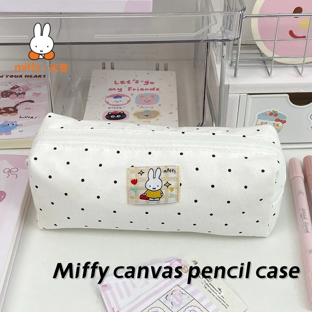 

Cute Miffy Canvas Pencil Bag Fashion Spotted Ins Simple High-Looking Cosmetic Bag Student Stationery Storage Bag