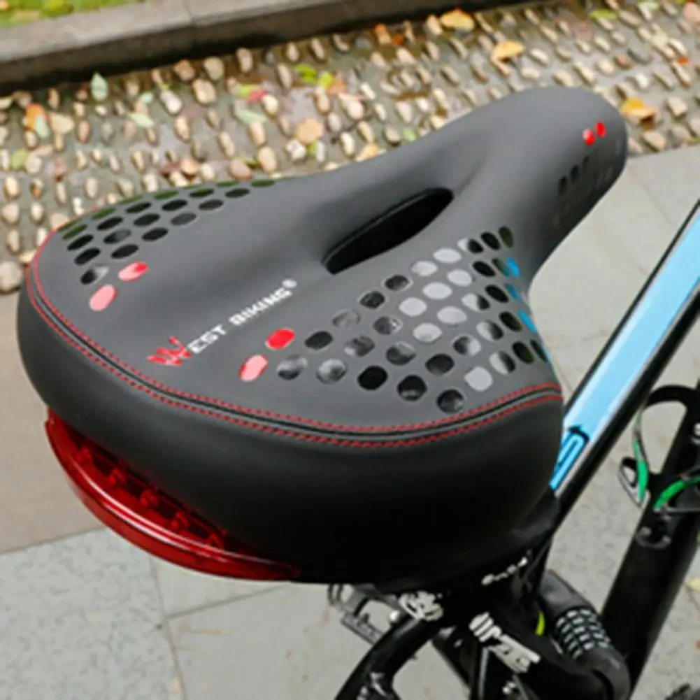 

Leather Bicycle Saddle with Tail Light Breathable Big Butt Cushion Leather Seat MTB Shock Absorbing 3d Cushion Bike Accessories