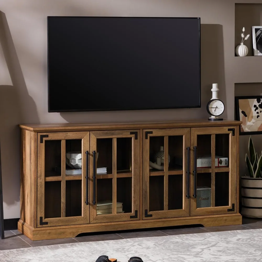 Farmhouse Barn Glass Door Wood Universal TV Stand for TV's up to 64