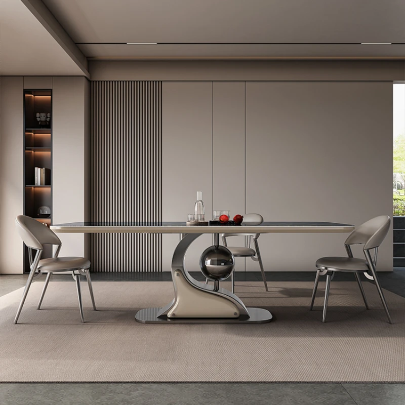 

Light luxury slate dining table and chairs combined with Italian small apartment rectangular dining table