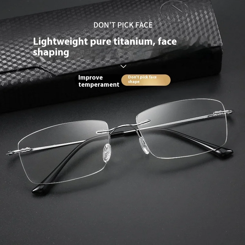 Male Ultralight Pure Titanium Glasses Frame For Myopia Reading Prescription Business  Spectacles Rimless Eyewear