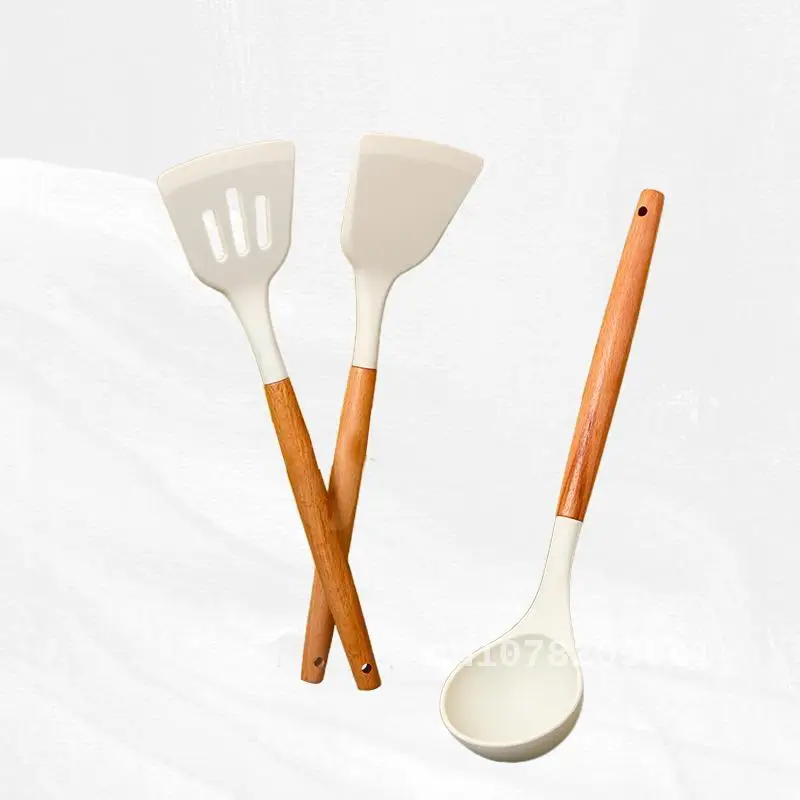 Premium Milky White Silicone Spatula Set with Ergonomic Wooden Handle - Must-Have Cooking Utensils for Every Kitchen