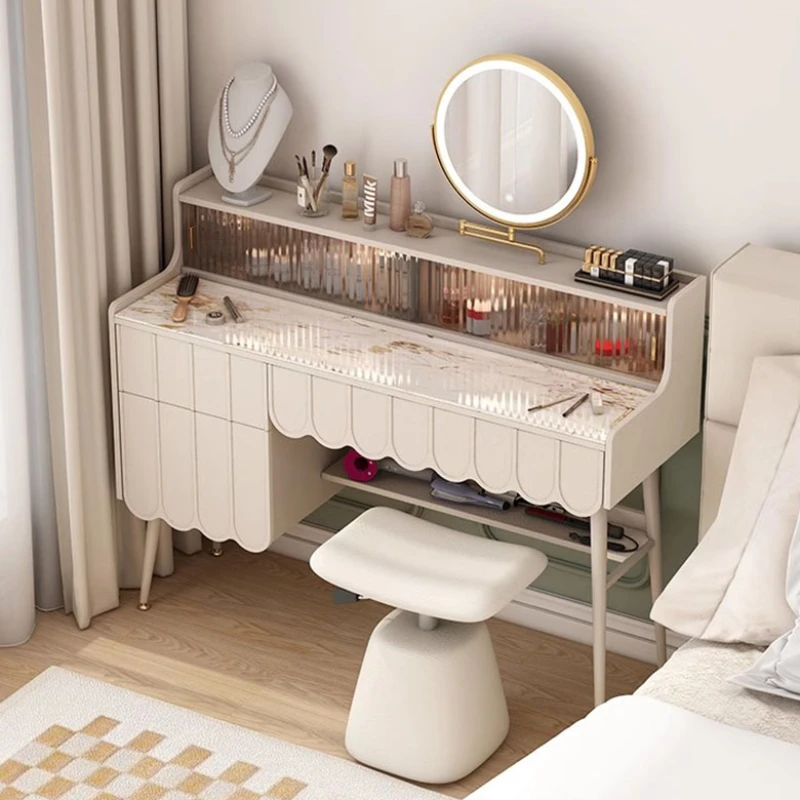 

Modern Minimal Drawers Dressing Table Stool Nordic Mirror Makeup Dressing Table Lights Luxury Coiffeuse De Chambre Furniture