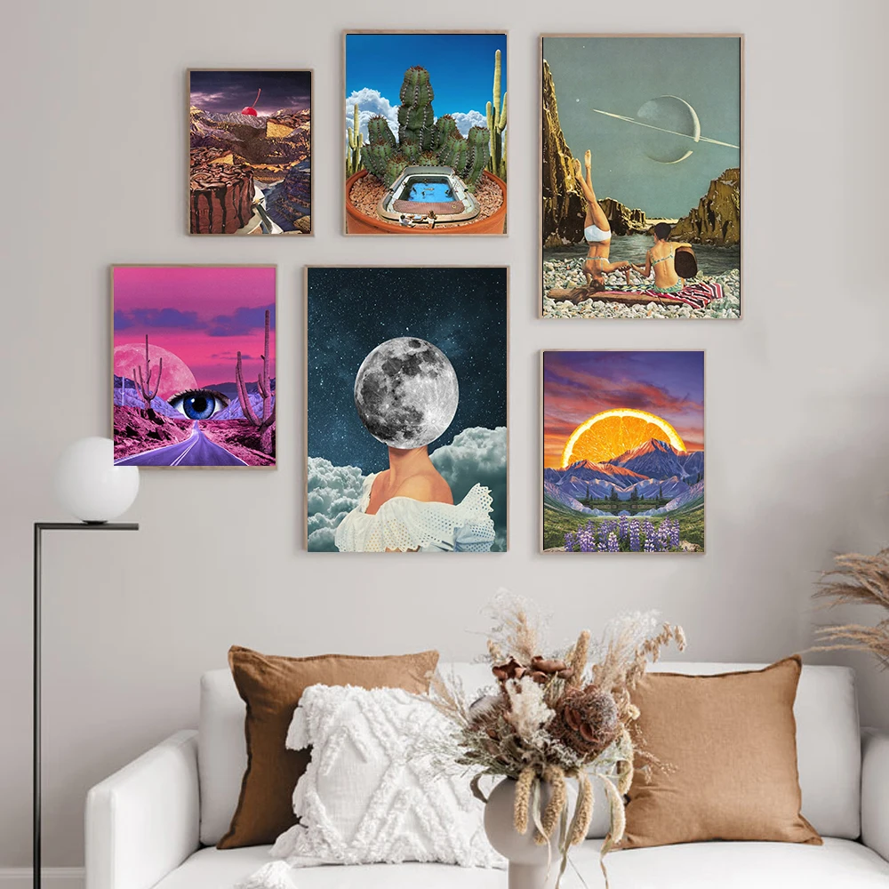

Surrealism Natural Landscape Sun Moon Print Art Canvas Poster For Living Room Decor Home Wall Picture
