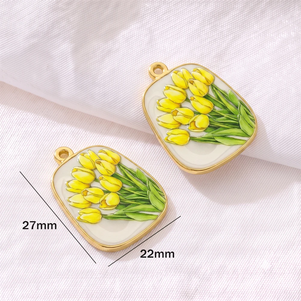 2 Stück Edelstahl-Emaille-Blumenanhänger, 18K vergoldet, für DIY-Schmuckherstellung, Halsketten, Schlüsselanhänger und Bastelarbeiten – Detail 4