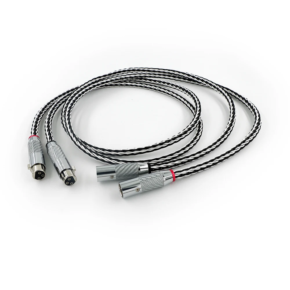 High Quality Hifi XLR Cable 16 Strand 7N OCC Silver Plated 8MM Wire Black Carbon Fiber XLR Splitter Audio Balanced Cable