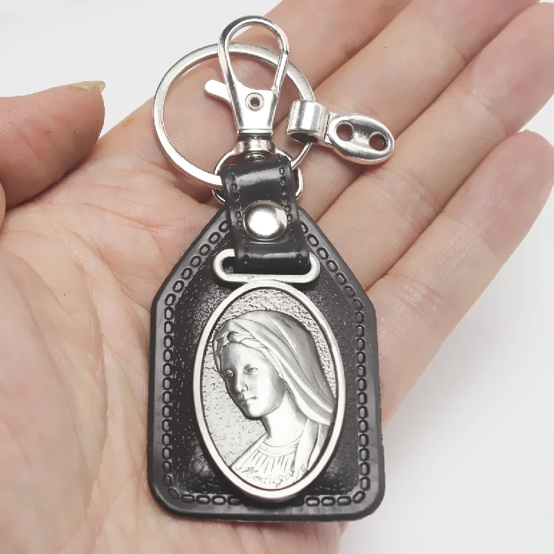 Virgin Mary Keychain, Saint Christopher Keychain, Saint Michael Keychain, PU Leather Keyring, DIY Church Jewelry Crafts Gift