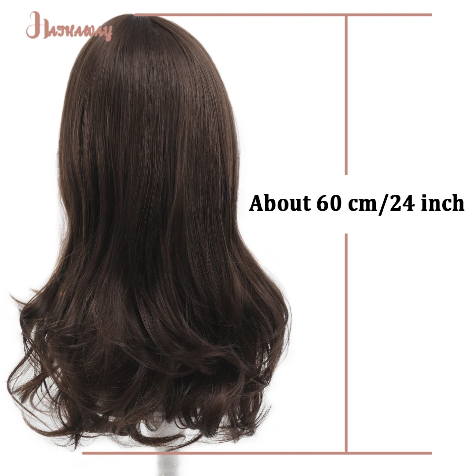 24 Inch Long Wavy Wig Headgear Female Synthetic Long Hair Wavy Fluffy Supple Cold Brown Daily Party Shopping Commuting Daily Wig