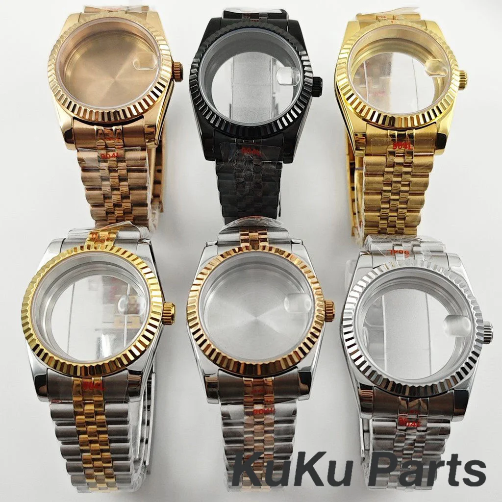 Wasserdicht geriffelt gebogen 36MM/40MM NH35 Jubilee Armband Saphir Uhrengehäuse für NH34 NH35 NH36 NH38 NH70 NH72 ETA2824 Uhrwerk