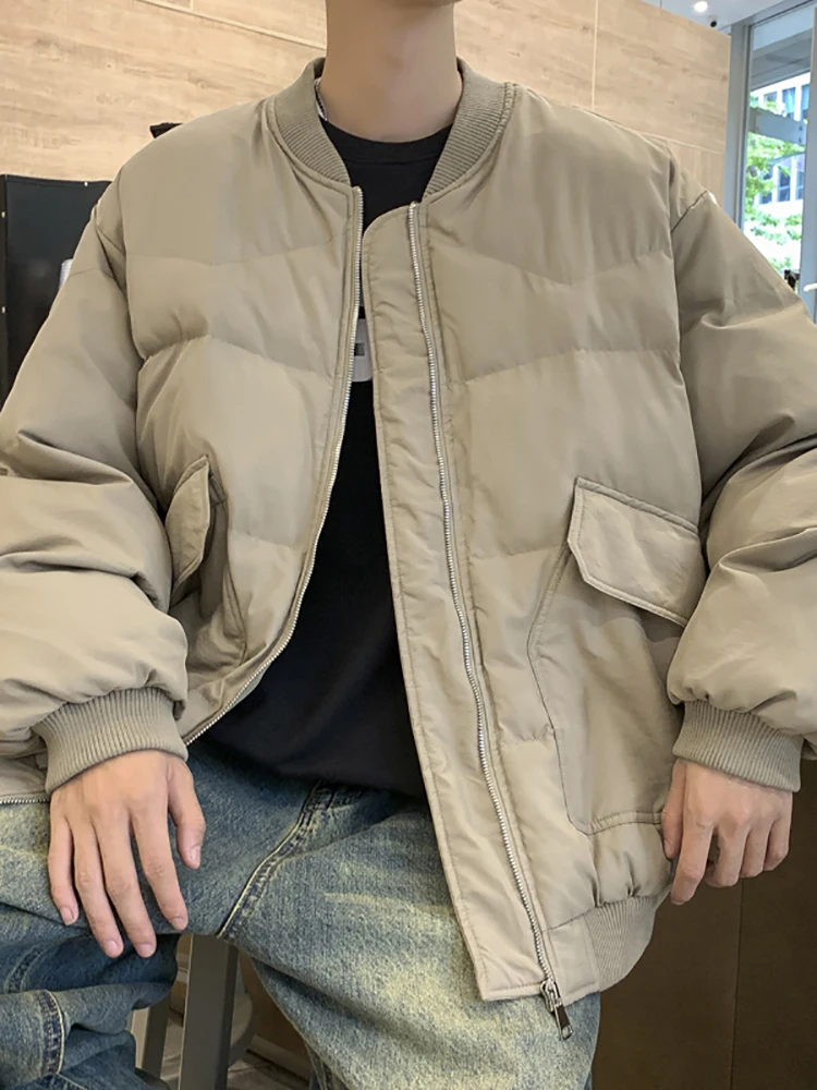 

Men's Cotton Padded Baseball Jacket Solid Color Simple Winter Thicken Coat American Casual Fashion Loose Warm Overcoat