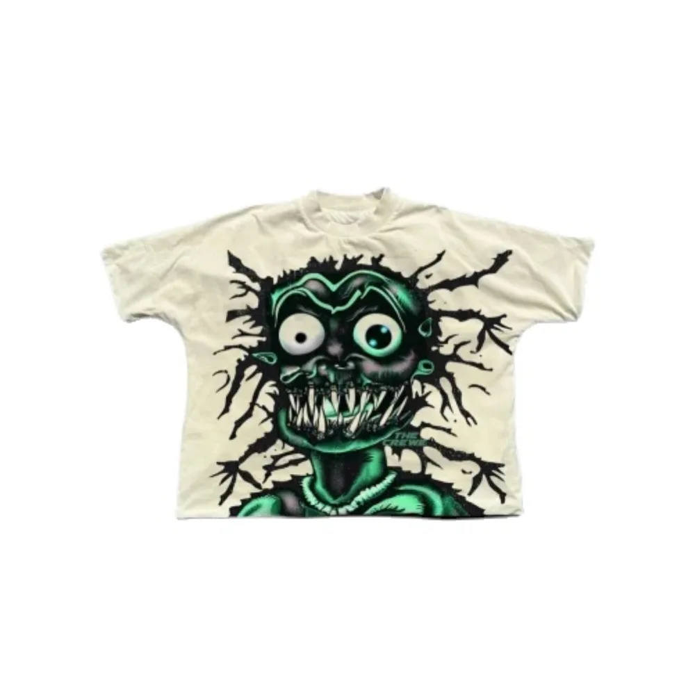 Camiseta con estampado de diablo para hombre, camisa de manga corta informal con cuello redondo, 2K, grafiti, High Street, Hip-Hop, novedad de 2024