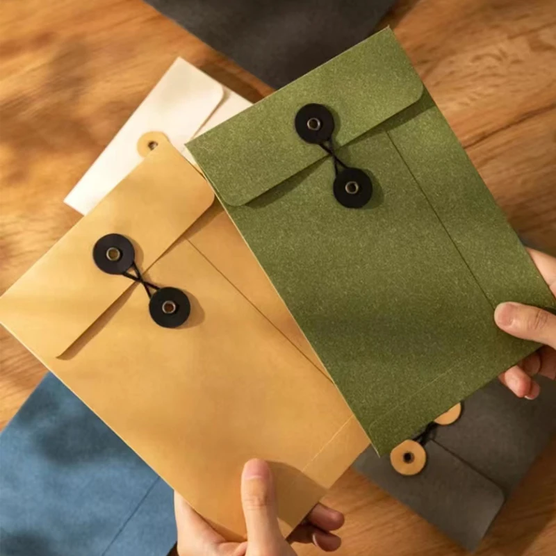 5PCS/Lot Colorful Kraft Paper Envelope With Button String Tie Closure Clasp Cards Letter Journal Storage For Business Card