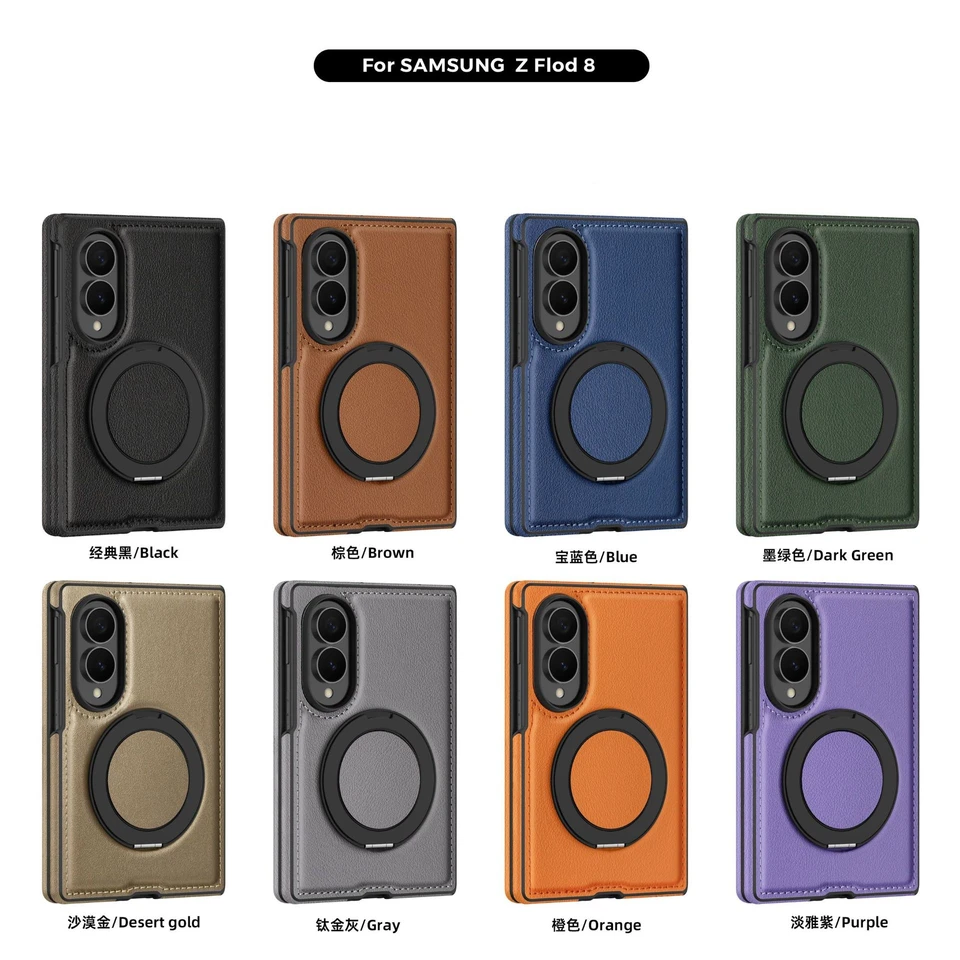 Funda con soporte giratorio de textura de cuero para Samsung Galaxy Z Fold 8 Wide 8Ultra 7 6 5 4 3, compatible con carga magnética 6