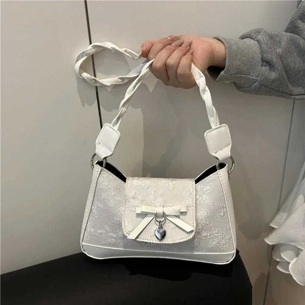 

Portable Korean Bow Crossbody Bag Small Luxury Bow Shoulder Bag Sweet PU Leather Women's Handbags Underarm Bag