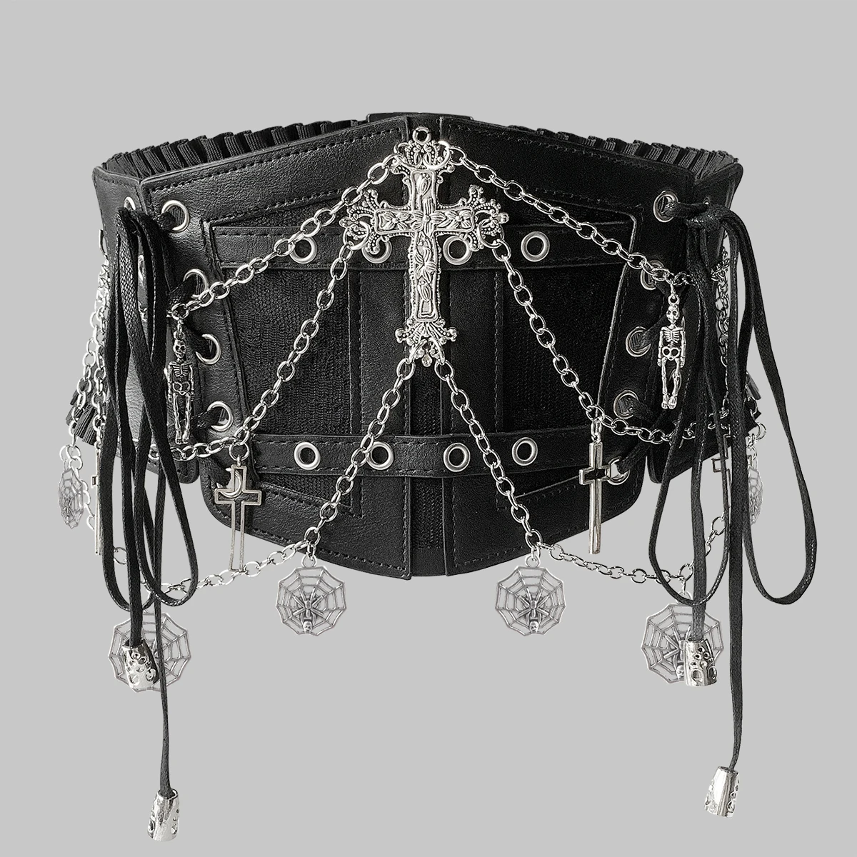 1 piece of women's Y2K fashion lace waist belt metal spider web chain accessories Halloween accessories Gothic style dark style