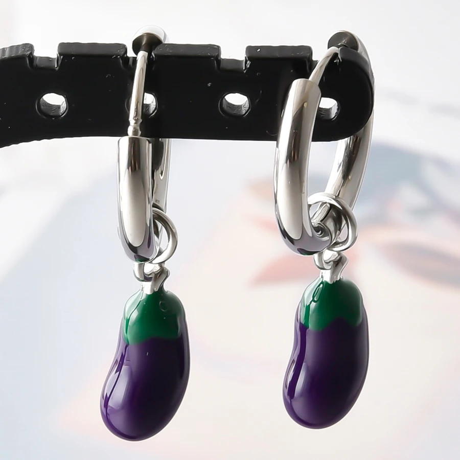 Anlaufgeschützte 316 Edelstahl-Ohrhänger mit Kaktus-, Paprika- und Hunde-Emaille-Anhängern, runde Ohrringe für Damen und Herren, Ohrschmuck, Piercing – Detail 10