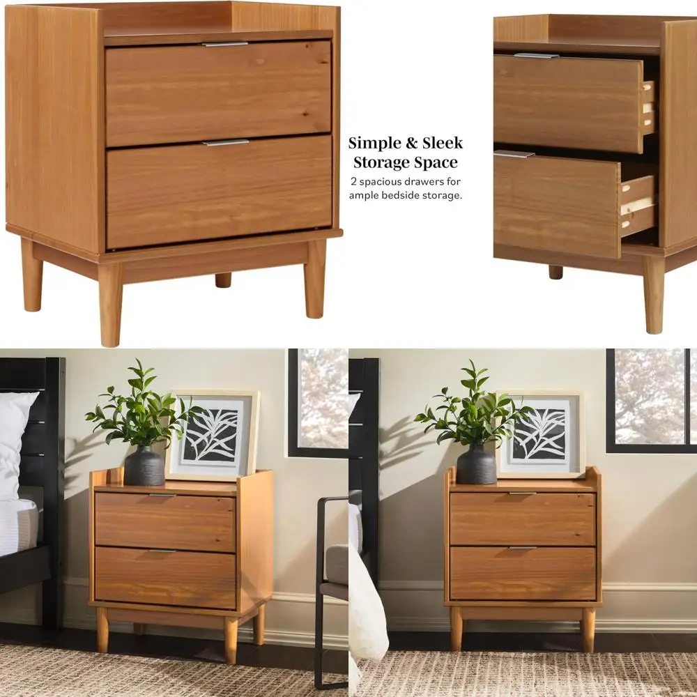 Blythe mesa de cabeceira moderna de meados do século com 2 gavetas e 20 polegadas, caramelo