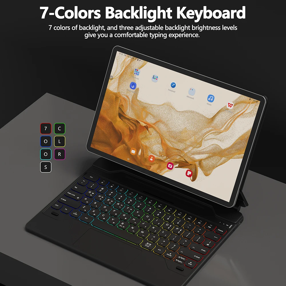 Capa Teclado Mágico para Samsung Galaxy Tab, Trackpad Multi-Ângulo, Teclado Retroiluminado, S9 +, S8 Plus, S7 FE, S7 Plus, 12,4"