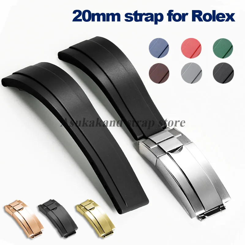 20 мм резиновый ремешок из нержавеющей стали, складная пряжка для Rolex GMT Daytona Submariner, мужской водонепроницаемый силиконовый браслет для часов