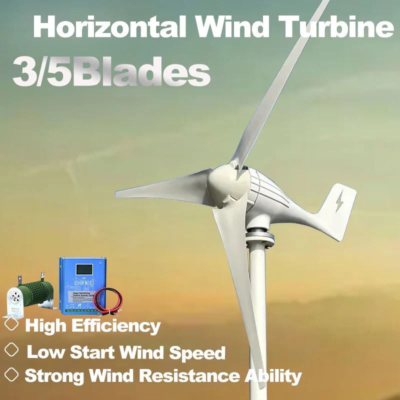 توربينات الرياح الأفقية 12 فولت 24 فولت 48 فولت مع كهرباء مجانية أكثر قوة 1000 وات سرعة منخفضة وضجيج منخفض للمزارع المنزلية الصغيرة #1