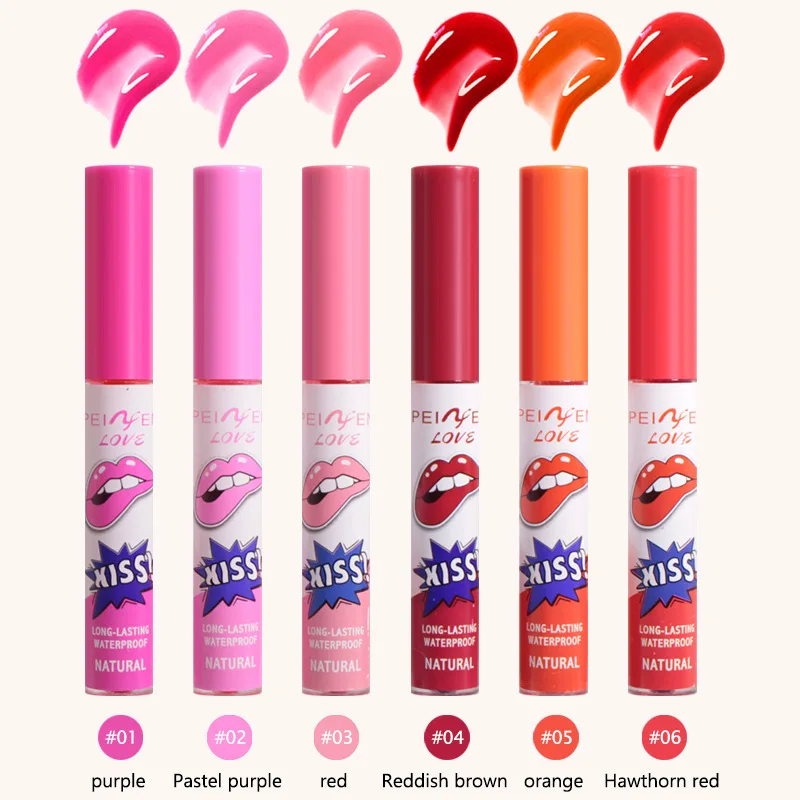 Lápiz labial líquido con brillo de labios, mascarilla de larga duración, impermeable, no se decolora, no se pega, 6 unids/set