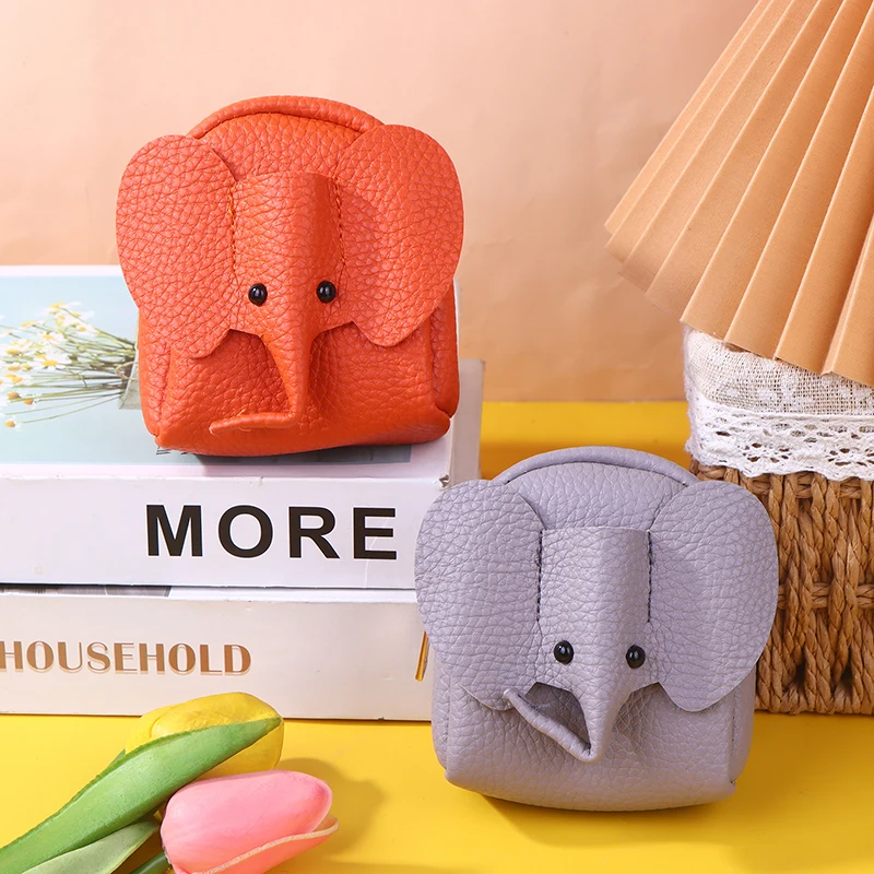Women's PU Leather Elephant Coin Purse With Key Ring Multifunctional Cartoon Storage Bag Key Case Zippered Money Holder