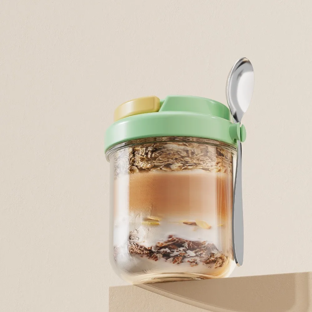 

430ML Overnight Oats Container Portable with Lid and Spoon Oatmeal Cereal Nut Yogurt Cup Leakproof Fruit Salad Food Storage Box