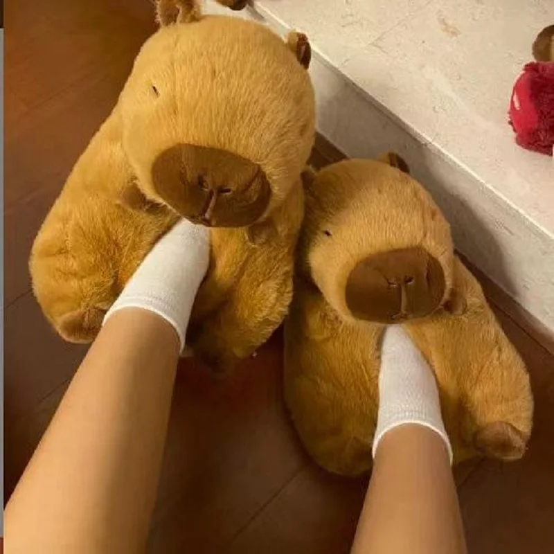 Home Warm Thick Fluffy Slippers Fuzzy Unisex Capybara Slippers for Women Fun Design Slip-on Cartoon Animal Fur Shoes