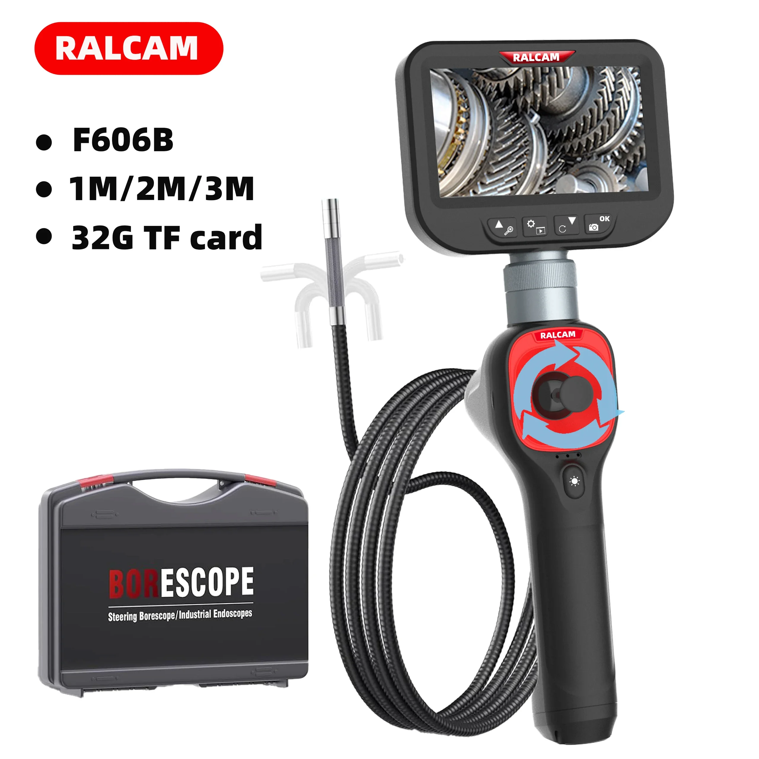 RALCAM Articulating 360/720° Endoscope 6.2mm Inspection Camera Cameras with 6 LED, IP67 Waterproof 1M/2M/3M