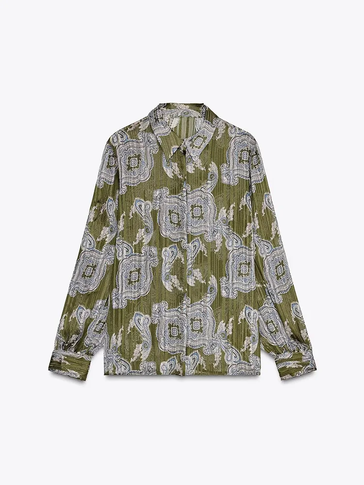 

Новое весеннее поступление, женский повседневный длинный воротник-свек с принтом, универсальный удобный свободный крой для поездок на работу, ZA2025