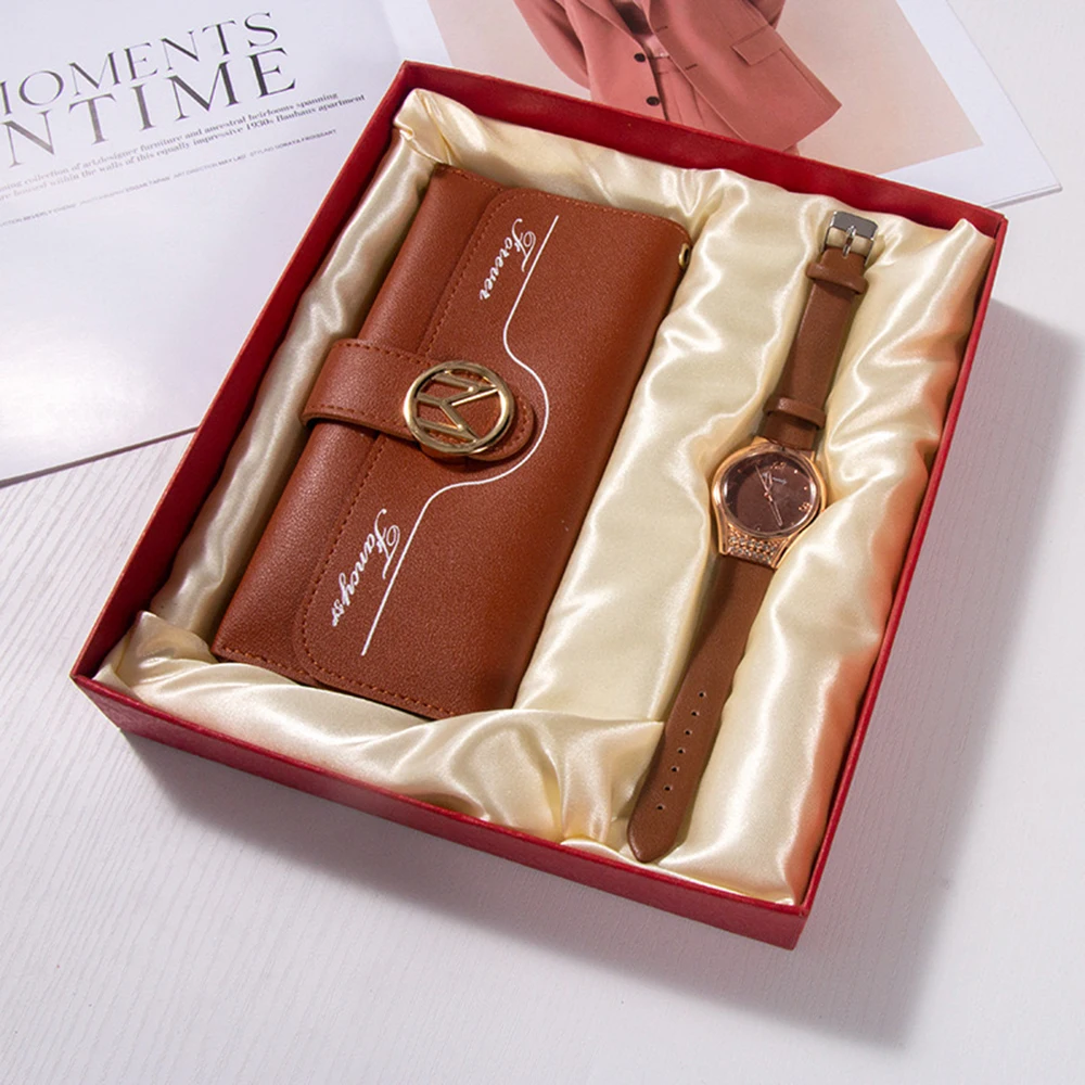 Fashion Women's Fashion Quartz Watch Wallet 2pcs set Gift Box Mother's Day Christmas New Year Gifts Ladies watches Gift Sets
