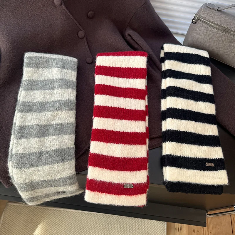 

Корейский ретро цветной вязаный шарф на шею, тонкий осенне-зимний шарф, модный универсальный теплый шарф для женщин, роскошный